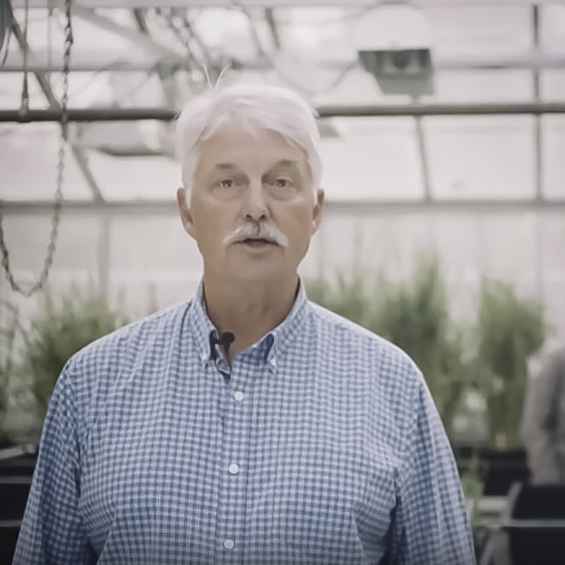 Hayes talking in greenhouse