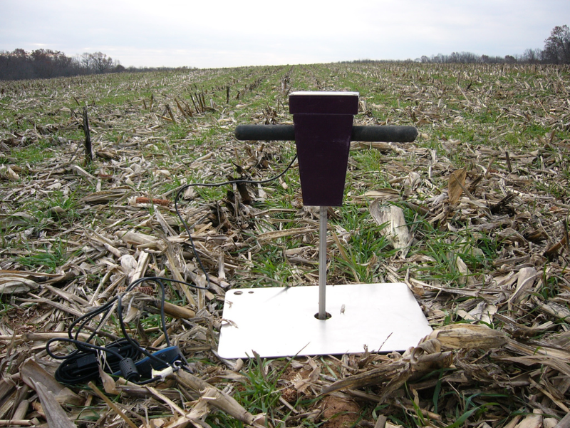 penetrometer in harvested cornfield