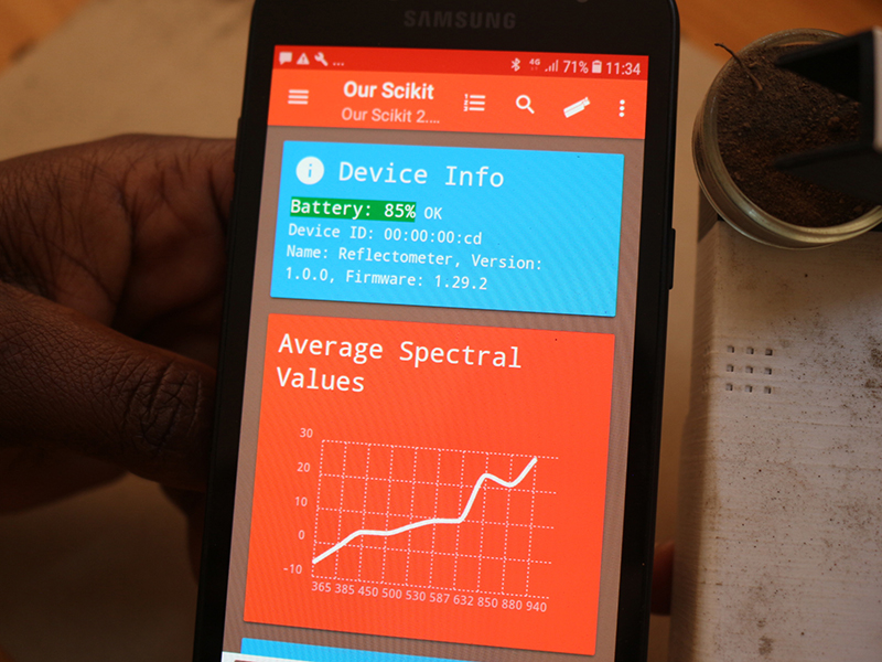 hand holding phone displaying new app showing graph