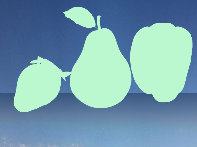 Silhouettes of fruit shapes against a simple background.